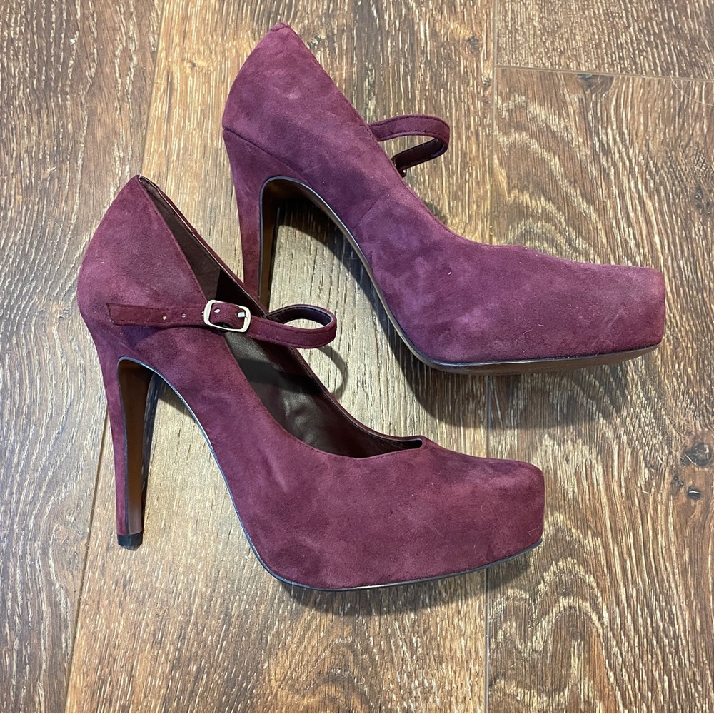 BCBGeneration Burgundy Suede Mary Jane Platform Heels 7.5